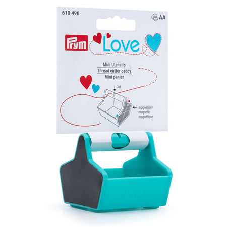 Teal thread cutter caddy with Prym packaging on a white background
