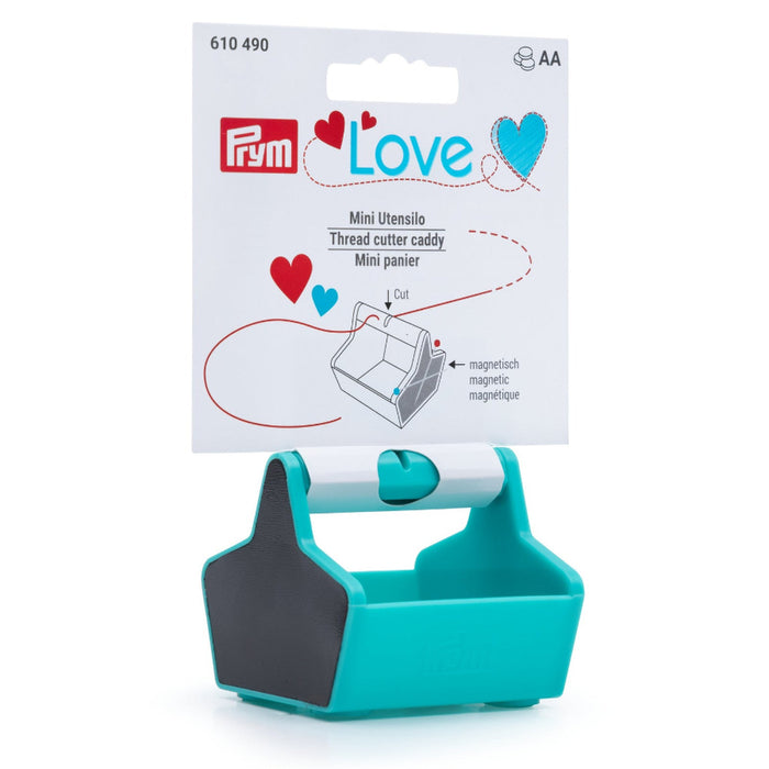 Teal thread cutter caddy with Prym packaging on a white background