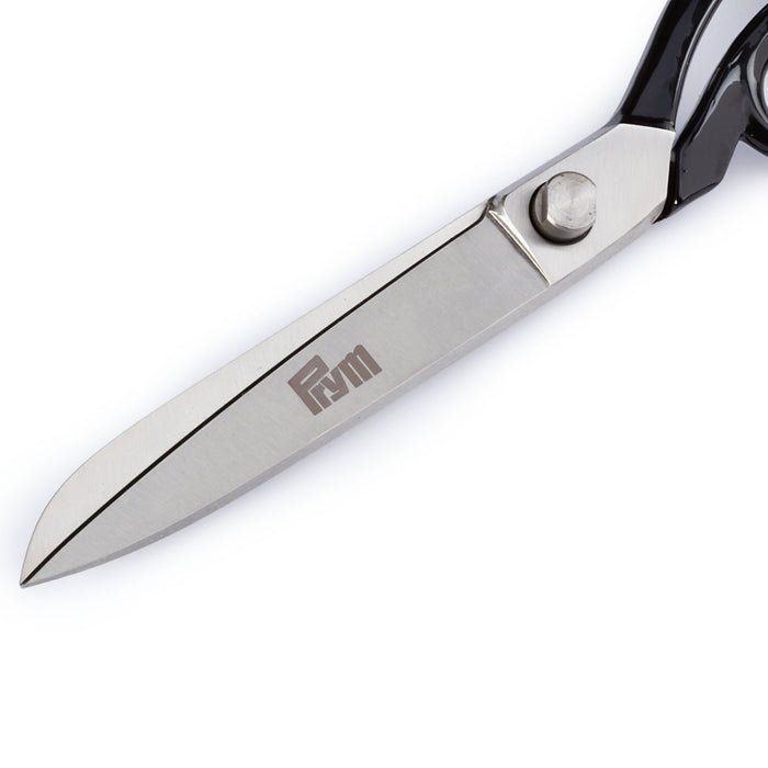 Close-up of a pair of scissors with a visible brand logo on a white background