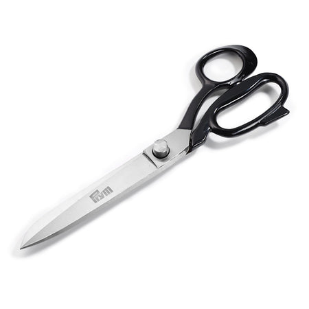 Pair of scissors with black handles on a white background