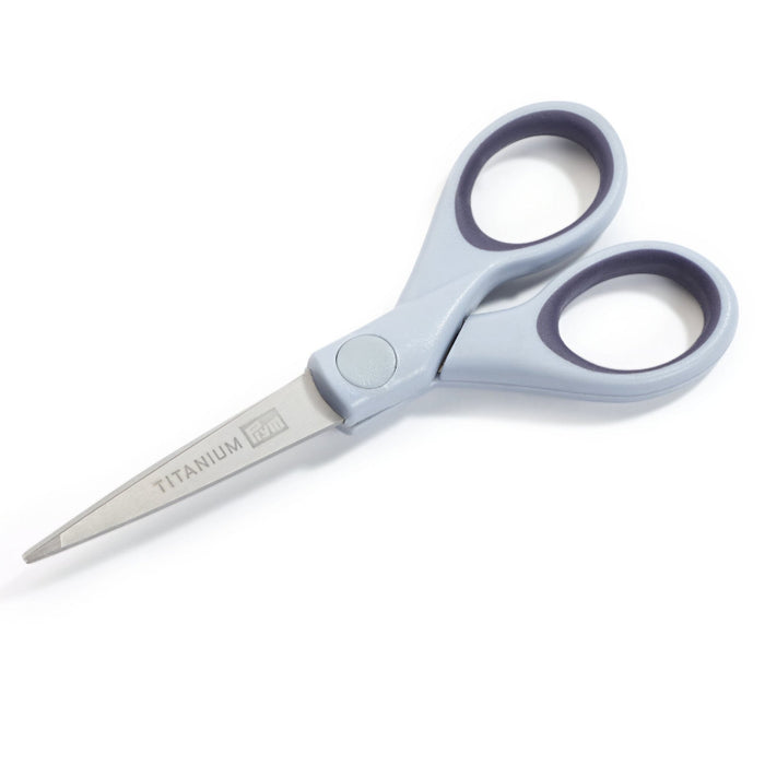 Pair of Prym titanium scissors on a white background
