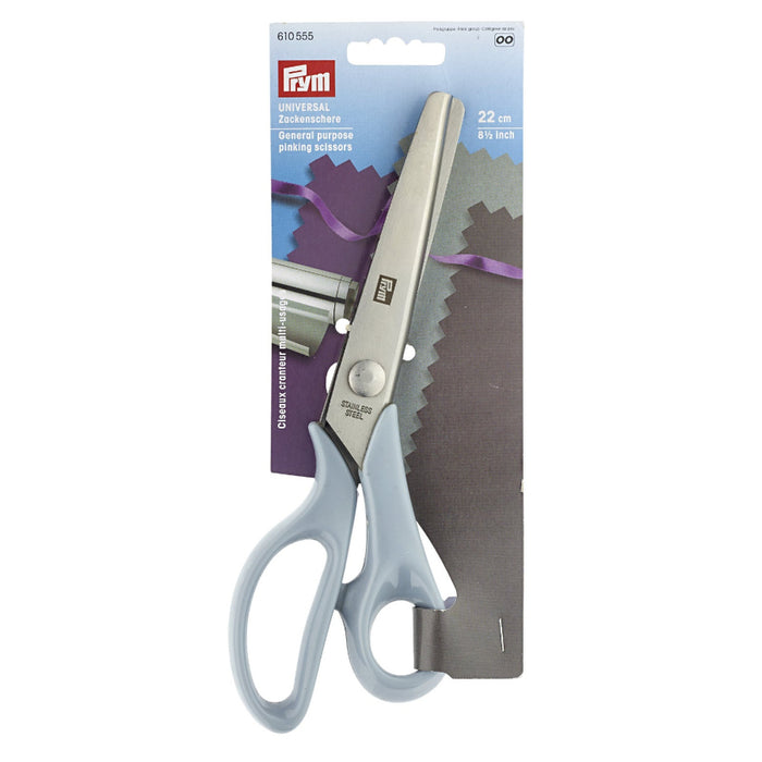 Prym pinking shears with a blue handle on a white background