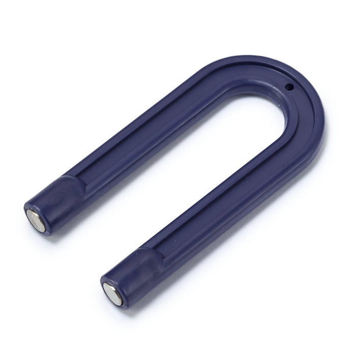 Blue U-shaped metal tool on a white background