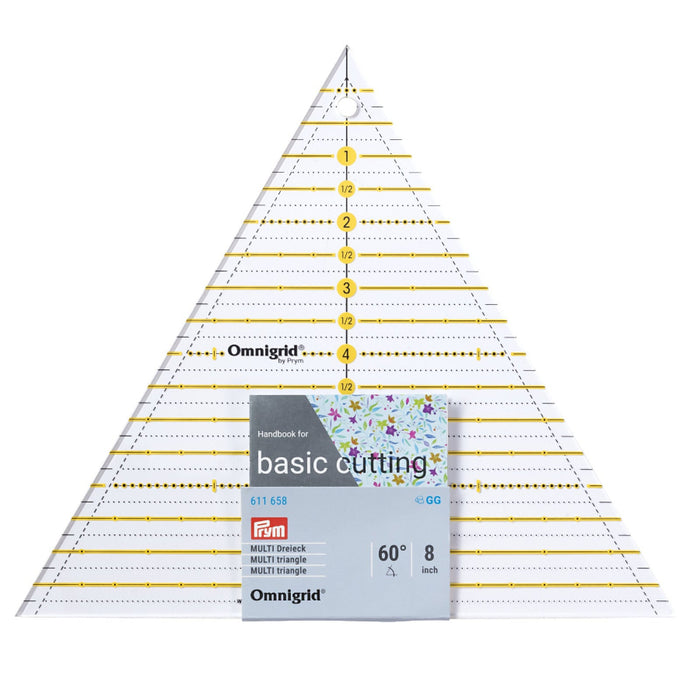 Omnigrid triangle ruler with a white background
