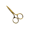 Gold scissors on a white background