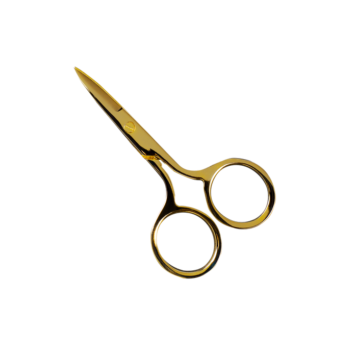 Gold scissors on a white background