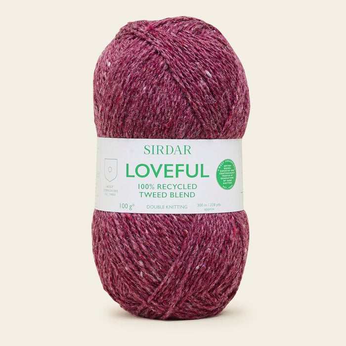 sirdar loveful 100% recycled tweed yarn in berry