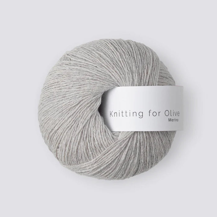 Gray skein of yarn with 'Knitting for Olive' label on a white background