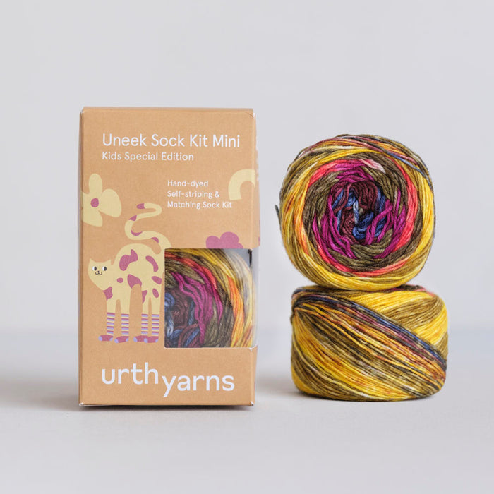 Urth Yarns sock kit with colorful yarn on a white background