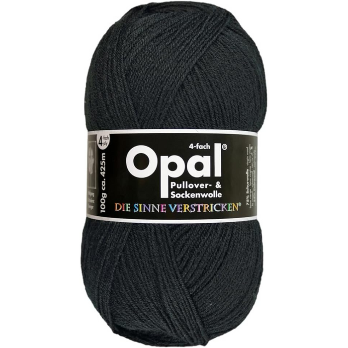 Black skein of yarn with Opal label on a white background