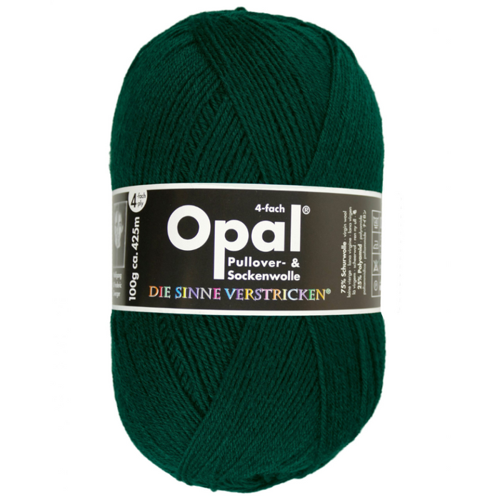 Green skein of yarn with Opal label on a white background