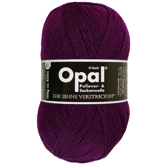 Purple ball of yarn with Opal label on a white background