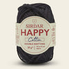 Ball of Sirdar Happy Cotton yarn with label on a beige background