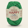 Green ball of Sirdar Happy Cotton yarn on a beige background