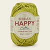 Green ball of Sirdar Happy Cotton yarn on a beige background