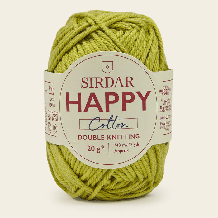 Green ball of Sirdar Happy Cotton yarn on a beige background
